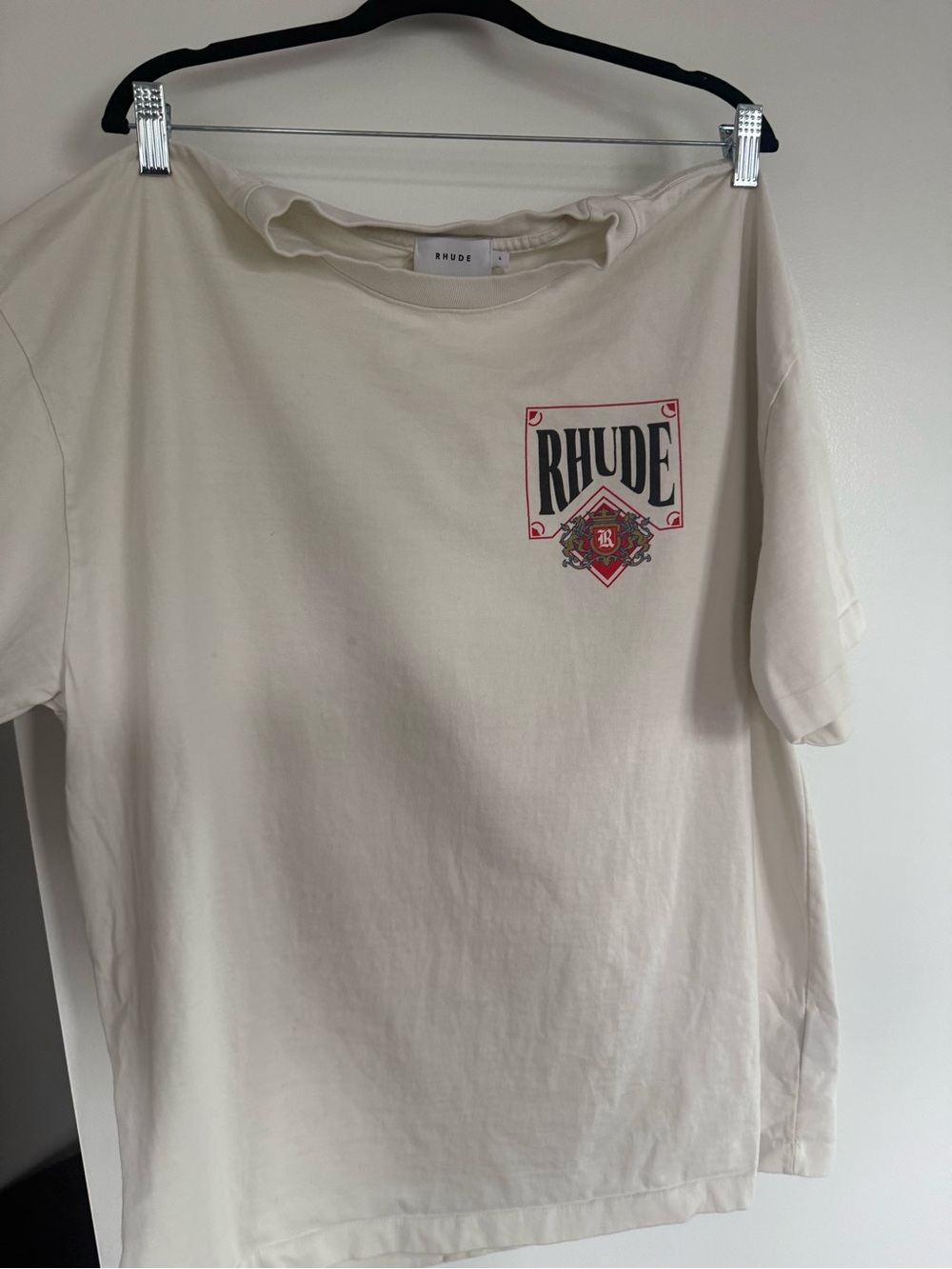 Rhude Cream Short-Sleeve Logo Tee with Red Accent